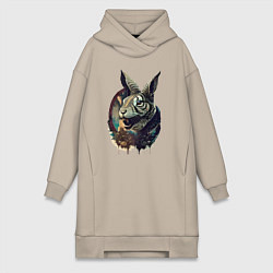 Женское худи-платье Свирепый зайчара - нейросеть, цвет: миндальный