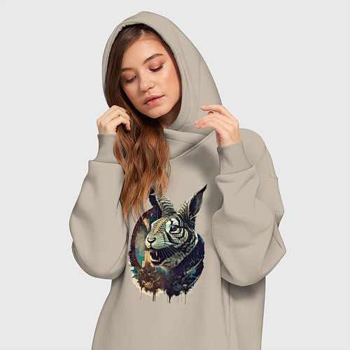 Женская толстовка-платье Свирепый зайчара - нейросеть / Миндальный – фото 3