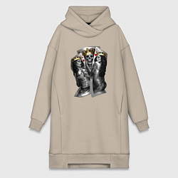 Женское худи-платье Девушки, карты и скелет в короне, цвет: миндальный