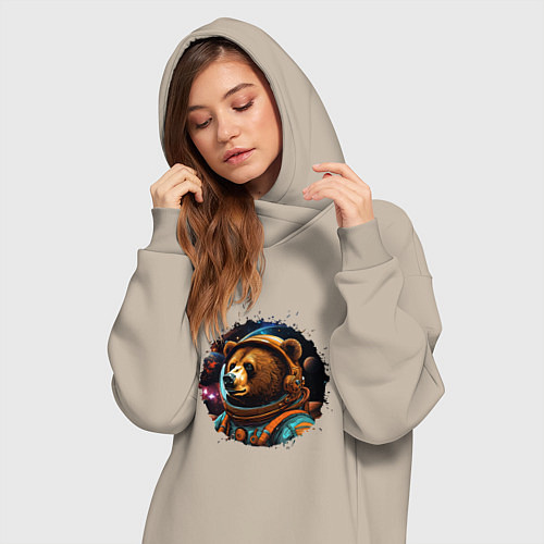 Женская толстовка-платье Медведь космонавт / Миндальный – фото 3