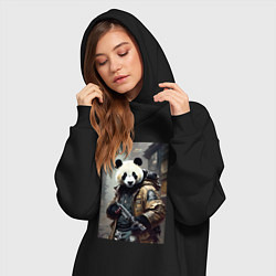 Женское худи-платье Cool panda - cyberpunk - warrior, цвет: черный — фото 2