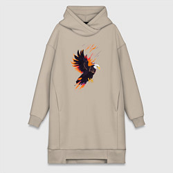 Женское худи-платье Орел парящая птица абстракция, цвет: миндальный