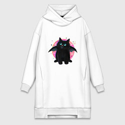 Женское худи-платье Черный котенок летучая мышь хэллоуин, цвет: белый