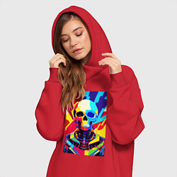 Женское худи-платье Pop art skull, цвет: красный — фото 2