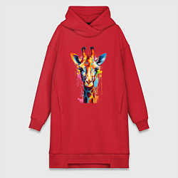 Женское худи-платье Граффити с жирафом, цвет: красный