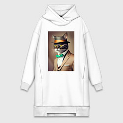 Женская толстовка-платье Портрет кота джентльмена в шляпе