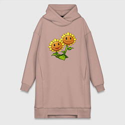 Женское худи-платье Двойные подсолнухи, цвет: пыльно-розовый