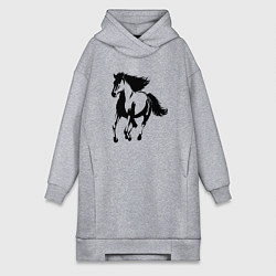 Женское худи-платье Лошадь скачет, цвет: меланж