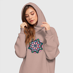 Женское худи-платье Мандала красно зеленая, цвет: пыльно-розовый — фото 2