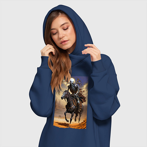 Женская толстовка-платье Всадник апокалипсиса - нейросеть / Тёмно-синий – фото 3