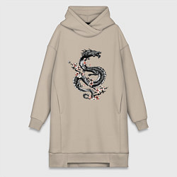 Женская толстовка-платье Дракон с цветущей сакурой