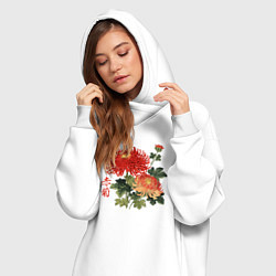 Женское худи-платье Красные хризантемы, цвет: белый — фото 2