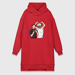 Женское худи-платье Сатору и Гето - Магическая битва, цвет: красный