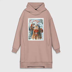 Женское худи-платье Два мальчика с лыжными палками, цвет: пыльно-розовый
