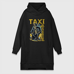 Женское худи-платье Таксист на подработке, цвет: черный