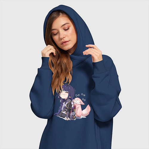 Женская толстовка-платье Шогун Райден и лисичка Мико / Тёмно-синий – фото 3