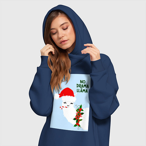 Женская толстовка-платье Лама Санта Клаус no drama llama / Тёмно-синий – фото 3