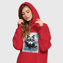 Женское худи-платье Абстрактный грозный волк, цвет: красный — фото 2