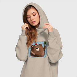Женское худи-платье Медведь и елка, цвет: миндальный — фото 2