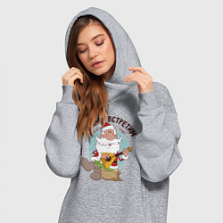 Женское худи-платье Дед Мороз с балалайкой, цвет: меланж — фото 2