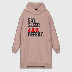 Женское худи-платье Eat sleep judo repeat, цвет: пыльно-розовый