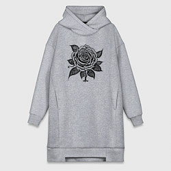 Женская толстовка-платье Чёрно белая роза цветы