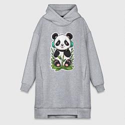 Женское худи-платье Медвежонок панды в наушниках, цвет: меланж