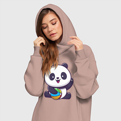 Женское худи-платье Панда с мячиком, цвет: пыльно-розовый — фото 2