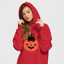 Женское худи-платье Котик в тыкве, цвет: красный — фото 2