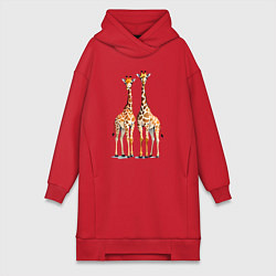 Женское худи-платье Друзья-жирафы, цвет: красный