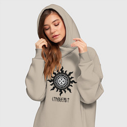 Женское худи-платье Слава роду - страха нет, цвет: миндальный — фото 2