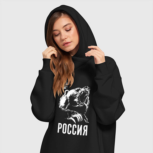 Женская толстовка-платье Русский медведь / Черный – фото 3