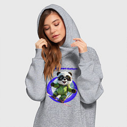 Женское худи-платье Панда на скейте, цвет: меланж — фото 2