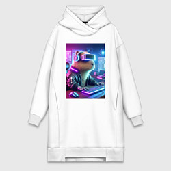 Женская толстовка-платье Капибара игроман - неоновое свечение
