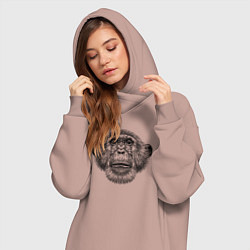 Женское худи-платье Шимпанзе смотрит вверх, цвет: пыльно-розовый — фото 2