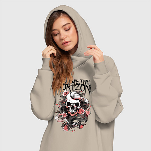 Женская толстовка-платье Bring Me the Horizon - A skull with roses / Миндальный – фото 3