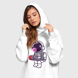 Женское худи-платье Космонавт со скейтом, цвет: белый — фото 2