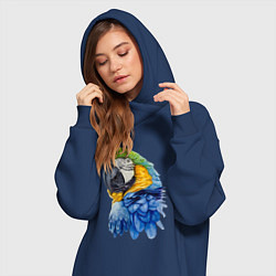 Женское худи-платье Сине-золотой попугай ара, цвет: тёмно-синий — фото 2