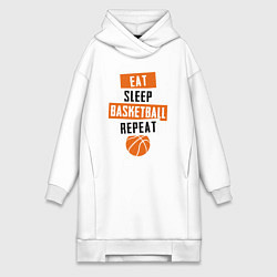 Женское худи-платье Eat sleep basketball, цвет: белый