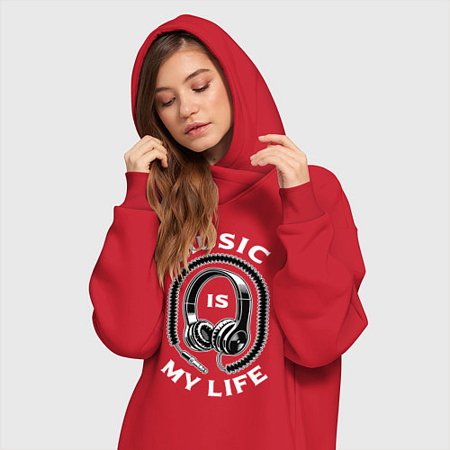 Женская толстовка-платье Музыка is my life / Красный – фото 3
