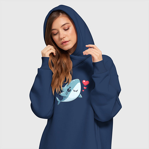 Женская толстовка-платье Акула с сердечками / Тёмно-синий – фото 3