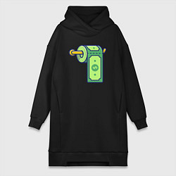 Женское худи-платье Бумажные деньги, цвет: черный