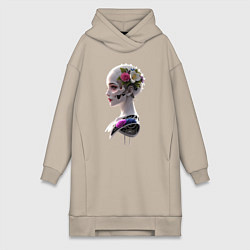 Женская толстовка-платье Фантастическая девушка робот цветы и механизм