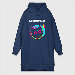 Женское худи-платье Linkin Park rock star cat, цвет: тёмно-синий