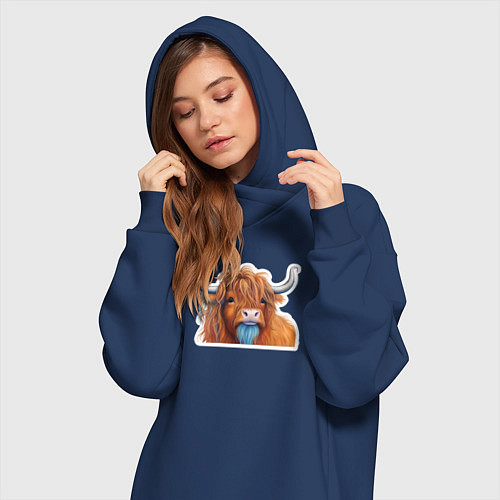 Женская толстовка-платье Шотландский волосатый бык / Тёмно-синий – фото 3