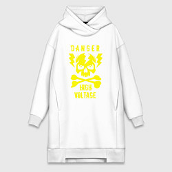 Женское худи-платье Опасно высокое напряжение, цвет: белый