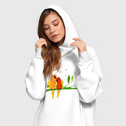 Женское худи-платье Пара влюбленных попугаев на ветке, цвет: белый — фото 2