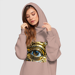 Женское худи-платье Глаз металлический желтого цвета в стиле стимпанк, цвет: пыльно-розовый — фото 2