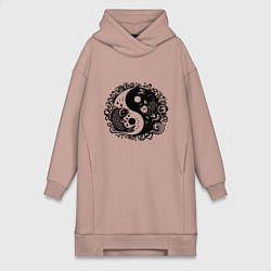 Женское худи-платье Две рыбы инь янь символ, цвет: пыльно-розовый