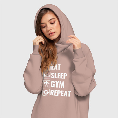 Женская толстовка-платье Eat sleep gym repeat / Пыльно-розовый – фото 3
